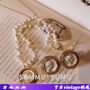 Genuine Gold Electroplated Ancient Coin Necklace Pendant Baroque Pearl Earrings Fashion Jewelry for Women Single Layer Necklaces