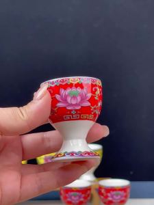 SXH  Enamel Lotus Water Offering Cup Wealth Tea Cup Offering Wine Cup Water Offering Cup Buddha Hall Offering Ornament