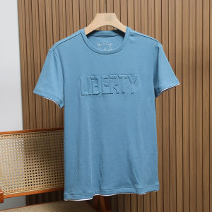 Old Word of Mouth Order Three-Dimensional Embossed Summer New Men Cotton Plaid Breathable Stretch Crew Neck Short Sleeve T-shirt