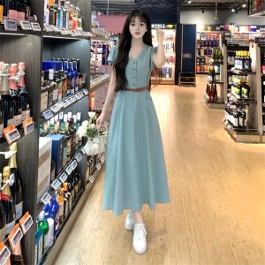 Fancy Temperament Long Dress Womens Summer Plus Size Plus Size Ladies Slimming Belly-Covering Pear Shapes Waist-Tight V Neck Dress