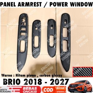Panel Armrest Power Window Brio 2018 2023 2024 2025 2026 2027 Hitam Carbon Glossy