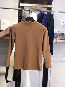 เสื้อยืดคู่รักทรงสลิมฟิตผสมผ้าขนสัตว์และโปรตีนแฟชั่นฤดูใบไม้ผลิและฤดูใบไม้ร่วง ผ้าฝ้ายโพลีเอสเตอร์ แขนยาว คอกลม