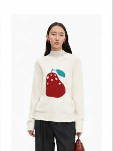 Wool Blend Color Block Red Round Neck Sweater
