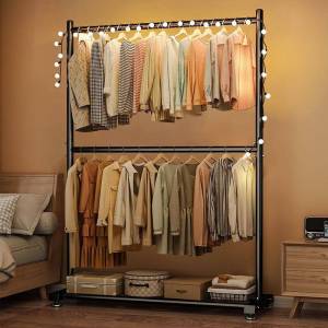 Double Layer Standing Clothes Rack