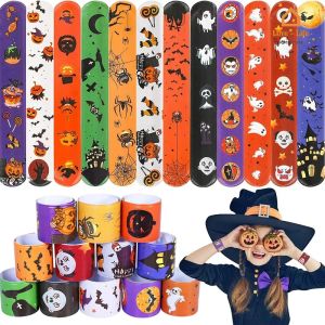 Christmas Halloween Slap Bracelet Funny Ghost Party Gift Kids Adults Cartoon Santa Claus Elk Pumpkin Skeleton Pattern Snap Ring Bracelets Happy New Year Decor