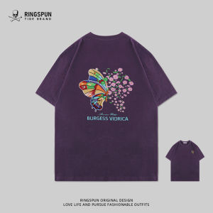 เสื้อยืดแขนสั้นผ้าฝ้ายแท้ปักลายผีเสื้อเปลี่ยนสีสำหรับฤดูร้อน ทรงหลวม แขนสั้น แฟชั่นสำหรับทั้งชายและหญิง เสื้อยืดคอกลม