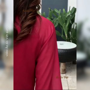 o dài cách tân nữ dáng suông 4 tà màu đỏ đô đậm voan lụa cao cấp tiểu thư sang trọng may sẵn