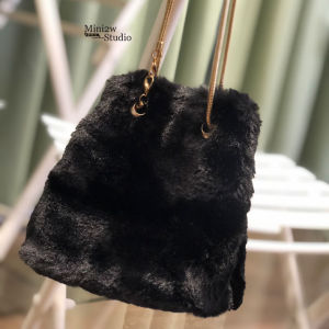 2025 New Fashionable Plush Bucket Handbag Womens Crossbody Bag Korean Style Drawstring Popular Pattern Leopard Print Shoulder Bag