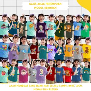 Setelan Kaos Anak Perempuan Kekinian Sablon Kucing Karakter Lucu