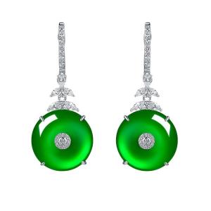 AILEQ | Jade Chalcedony Inlaid Earrings 925 Silver