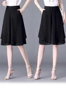 ฤดูร้อน สูงบาง เอว น้ําแข็ง ผ้าไหม ขากว้าง กางเกง สําหรับคุณแม่วัยกลางคนห้ากระเป๋า กระโปรง กางเกง น้ำหนักเบา ระบายอากาศได้ดี เสื้อผ้าผู้หญิง