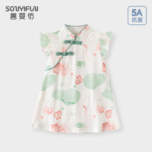 Princess Style Cotton Cheongsam Dress for Girls Baby Clothes Summer Fashion Traditional Chinese Style Pure Cotton Dress
