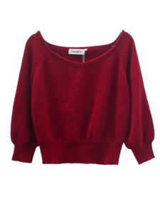Autumn Hongkong Style Morandi Purple Pink Purple Gentle Puff Sleeves Sweater White Short 3/4 Sleeve Knitting Tops Japanese Style