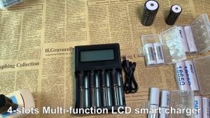 PALO Universal 4 Slots LCD Li-ion Battery Charger With USB Interface Pengecas Bateri For 18650 26650 22650 18500 17500 14500 16340 Lithium Rechargeable Battery Fast Charging