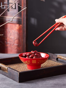 Red Ceramic Bowls Set Wedding Dragon And Phoenix High Footed Bowls Moving New Year Celebration Banquet Happiness Longevity Characters