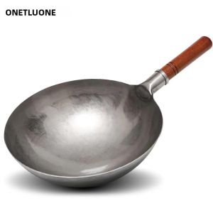 Chảo Gang Truyền Thống Trung Quốc Konco Đập Thủ Công Cán Gỗ Chống Dính Thân Thiện Với Môi Trường Dùng Được Cho Bếp Gas