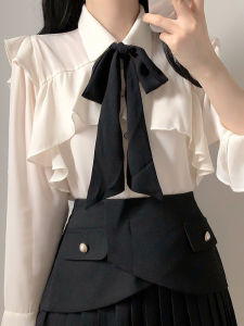 Áo Sơ Mi Voan Dài Tay Thanh Lịch Cho Nữ Mùa Thu Mới Thiết Kế Cảm Giác Nơ Thắt Lưng Viền Áo Cánh Tay Dài Thanh Lịch