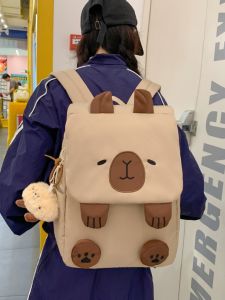 Childrens Large Capacity Canvas Backpack Double Shoulder Bag Cute Cartoon Female Water Vole Shape School Bag Trendy Backpack