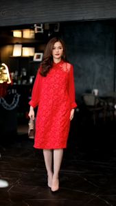 Cutie Minute ฟรี เนื้อผ้าขึ้นลาย 2 Tone สวยเครื่องดิ้านเนื้อ ที่ได้รับการผลิตจากเดรสผ้า กลิ่นกันและแต่งผ้าชีฟองที่แขน