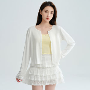 Miiow | Slim Fit Summer New Style Womens Open Cardigan Thin Shoulder Strap Outerwear Sun Protection Long Sleeve Round Neck Single Button