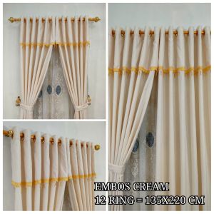 gorden renda kristal mewah polos embos pintu jendela