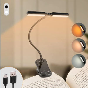 Book Light Eye Care โคมไฟอ่านหนังสือปรับ Dual หัวคลิปบนโต๊ะหนังสือ Touch Control Stepless Dimming Night Light