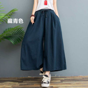 High Waist Wide Leg Pants Women Summer Thin Large Size Loose Linen Nine Points Casual Skirt Pants Big Swing Pants