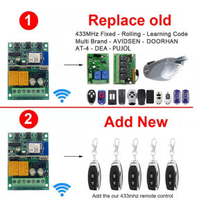 Tuya WIFI Garage Door Opener Gate Receiver 2ch 433mhz 433.92mhz Universal Fixed Rolling Code Multi Brand Controller Switch
