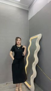 Set bộ đồ nữ bigsize cô nhỏ áo tay ngắn cổ tròn kèm chân váy suông dài A thun gân co giãn vải mềm mát thanh lịch SET813