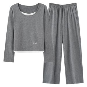 MiiOW | ชุดนอนผู้หญิงผ้าฝ้ายแท้ แขนยาว กางเกงขายาว ชุดอยู่บ้าน ฤดูร้อน 2025 ชุดนอนสบายๆ สำหรับวัยรุ่น คอกลม ทรงหลวม