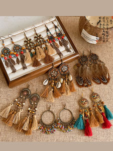 Bohemian Long Tassel Earrings Womens Vintage Ethnic Style Holiday Fashion Jewelry Dangle Ear Studs Autumn Decorations