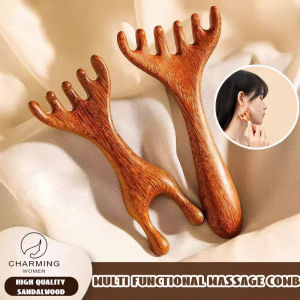 【Charming women】Wooden Head Massager Comb Wide Tooth Long Handle Comb Gua Sha For Body Neck Leg Massage Six Claw Head  Massage Promote Blood Circulation