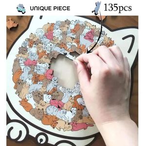 Unique Wooden Cat Jigsaw Puzzle - Aesthetic Animal Shape Decor Stress Relief Educational Toy for Kids Adults Gift