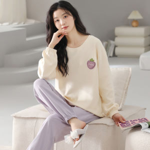 Womens Pure Cotton Long Sleeve Sleepwear Set Spring Autumn Home Wear Comfortable Breathable Cute Cartoon Print Pajamas