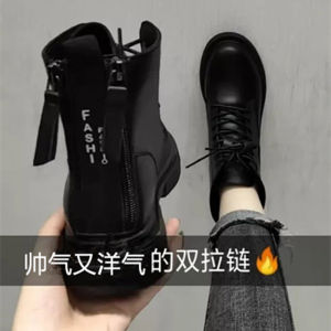 British Style Martin Boots Womens Belt Buckle Fleece Lined Slim Fit Single Cotton Short Boots Fashionable Winter Shoes