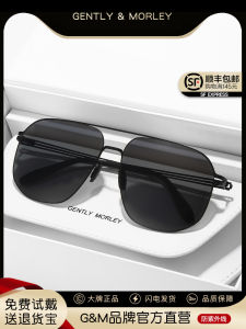 Double-Bridge Polarized Sunglasses for Driving Mens UV Protection Fashionable Elegant Classic Style Metal Frame Pilot Shape