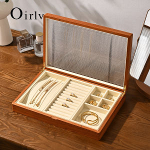 Hộp Đựng Đồ Trang Sức Bằng Gỗ Nguyên Khối Oirlv - Hộp Đựng Đa Năng Dành Cho Nhẫn Bông Tai Dây Chuyền Vòng Tay Có Tính Năng Trưng Bày Màu be/Xám Đậm