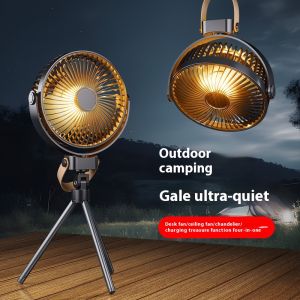 12 inch wireless camping electric fan four speed USB charging with light portable tripod outdoor hanging camping fan