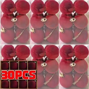 30ชิ้นของตกแต่งเครื่องประดับ Xmas ต้นไม้ลูกบอลสีแดงไวน์กำมะหยี่คริสต์มาสสำหรับตกแต่งบ้านวันคริสต์มาสปาร์ตี้แบบห้อย