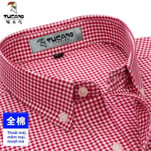 Tucano | Áo Sơ Mi Cổ Trụ Dài Tay Cotton Sọc Caro Đỏ
