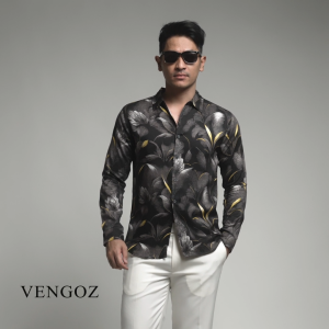 VENGOZ Kemeja Pria Hawai Printing - Black Magnolia Casual Shirt LS