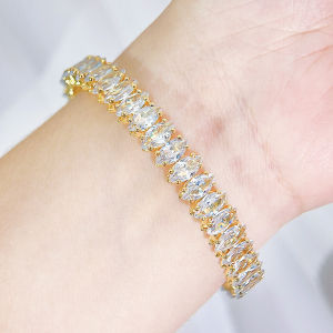 SEQUITO Noble Brides Wrist Jewelry White Gold Plated Pave Setting Marquise Cut Cubic Zirconia Dazzling Adjsutable Bracelet Bangle for Wedding Party B303