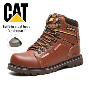 Caterpillar Saft Shoes Steel Toe Mens Work Boots Outdoor Hiking Boots Kasut kerja lelaki Genuine Leather With box