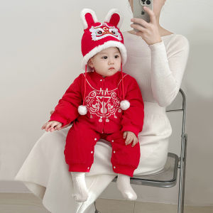 Autumn Winter Baby Romper Suit New Year Celebration Outfit One Year Old Birthday Party Clothes Cotton Long Sleeve Onesie