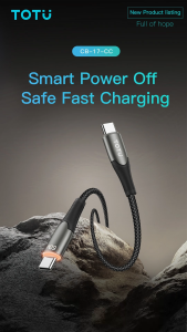 TOTU CB-17-CC 60W USB C to Type C Smart Power Off Cable | LED Light | Fast Charging | 1.2M
