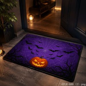 VIKAMA Halloween Pumpkin Spider Skeleton Bat Door Mat Gothic Non-Slip Entry Rug Spooky Floor Carpet Decor
