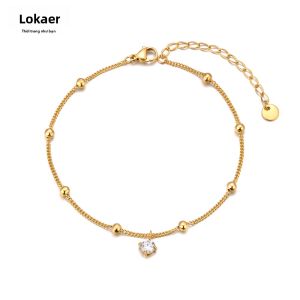 Lokaer Nữ Thép Không Gỉ Mạ Vàng 18K Vòng Chân Tinh Tế Đính Đá Cubic Zirconia Dây Chuyền Thời Trang Chống Thấm Nước Mùa Hè Trang Sức A24013