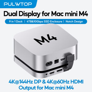 PULWTOP USB C Hub for Mac Mini M6 M5 Pro M4/M4 Pro with DP & HMDI 3 USB A 2.0 SD/TF Audio/Mic 4TB NVMe SSD Enclosure