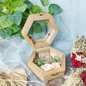 Kayu Hexagonal Tempat  Perhiasan Cincin Rustic untuk Acara Lamaran dan Pernikahan - KCB.HEXA