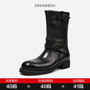 Dreambox High-Tube Mens Boots Vintage American Engineer Style Horsehide Work Boots Durable round Toe Mid-Calf Martin Boots